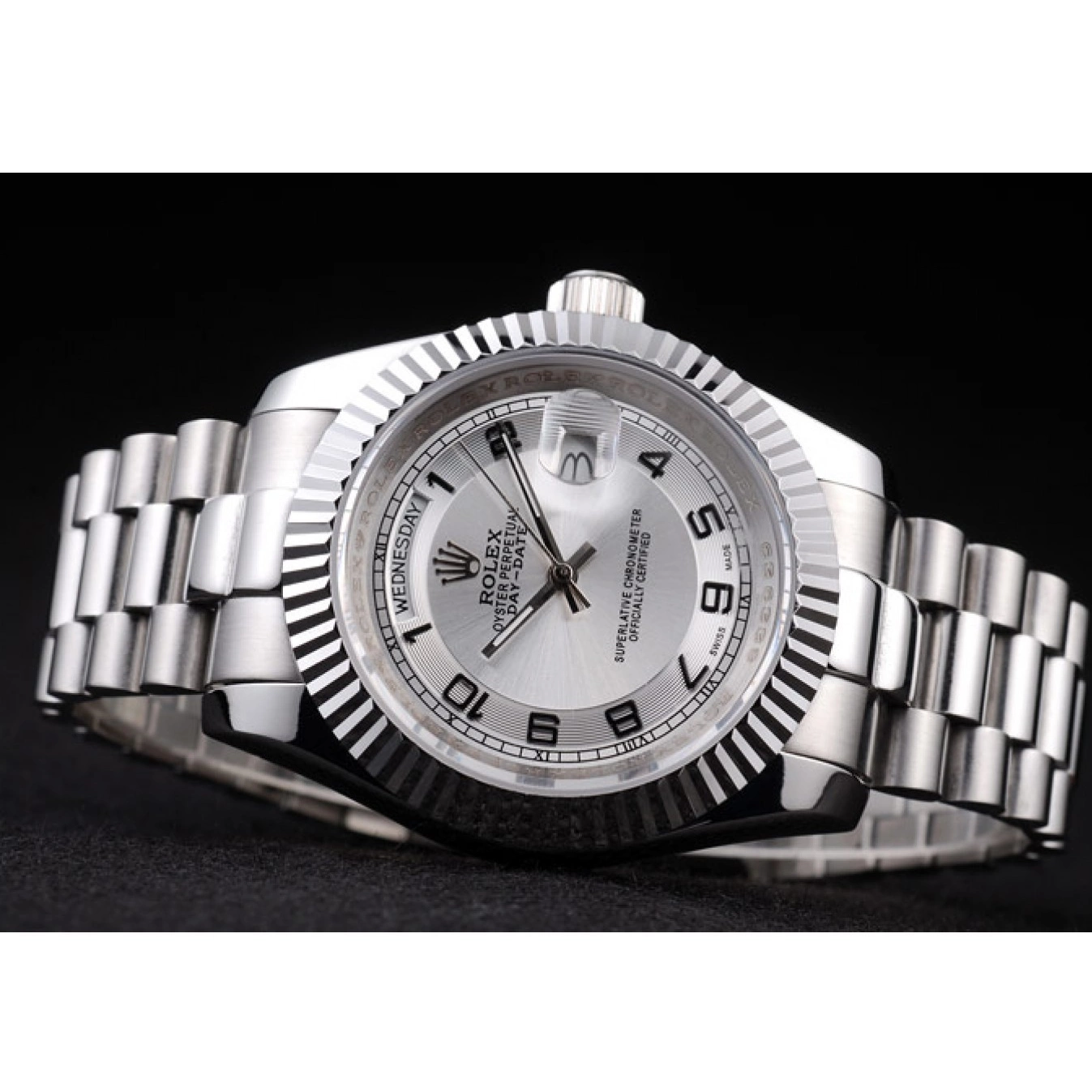 Aaa replica watch Steel Stainless Day-Date Polished White Dial Rolex 0701
